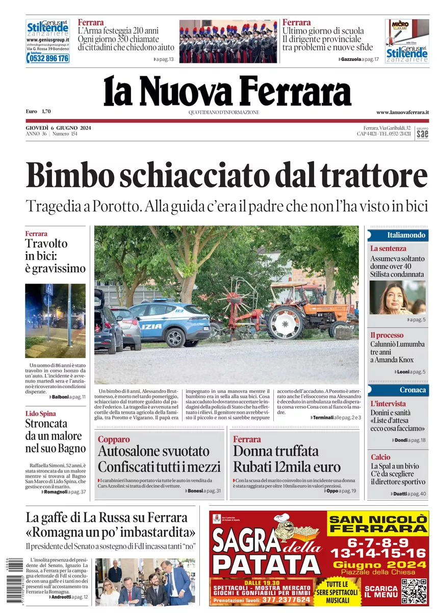 Prima-pagina-nuova ferrara-oggi-edizione-del-2024-06-06